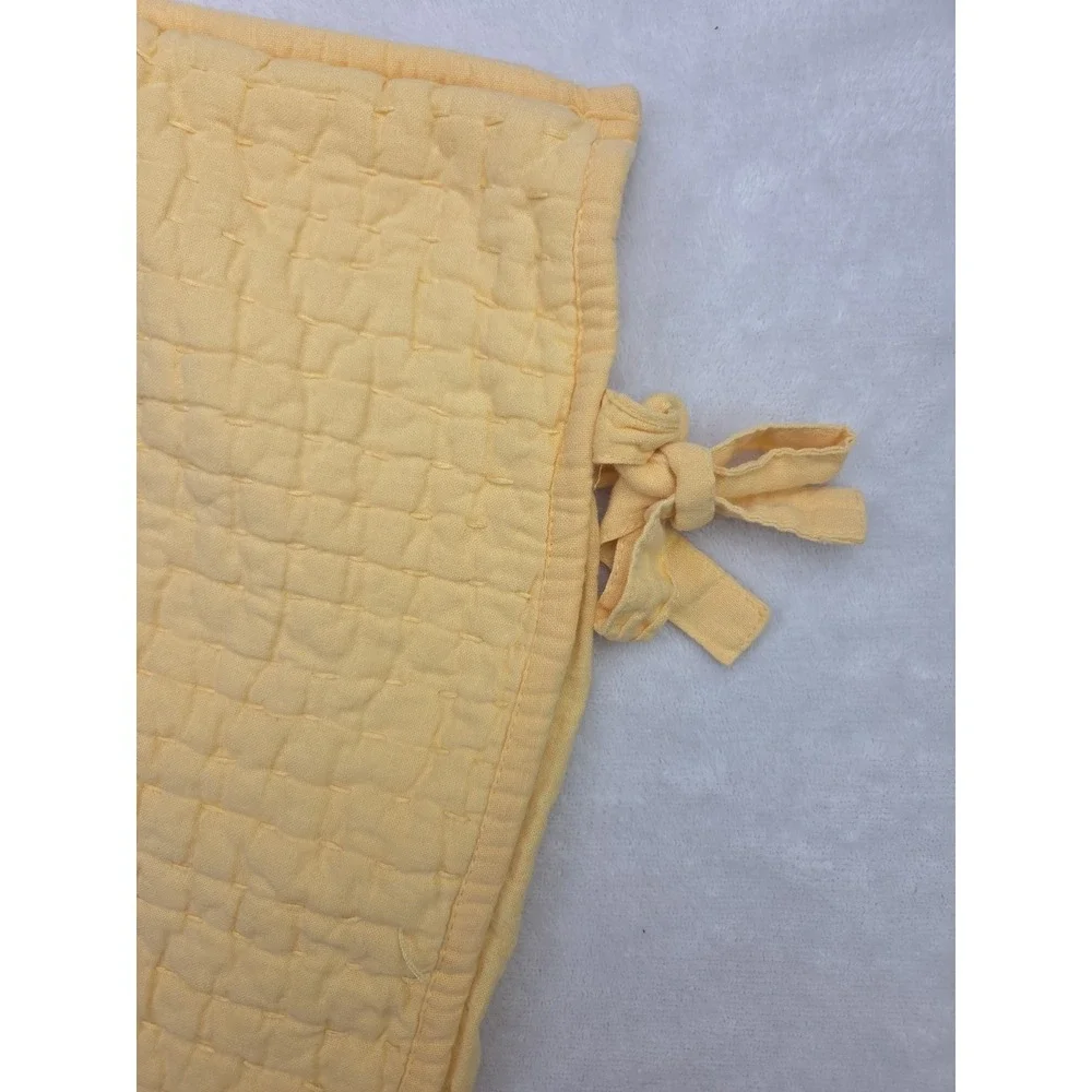 2 Pottery Barn‎ Pick Stitch Quilted Standard Shams Cotton Linen Yellow Tie 2009